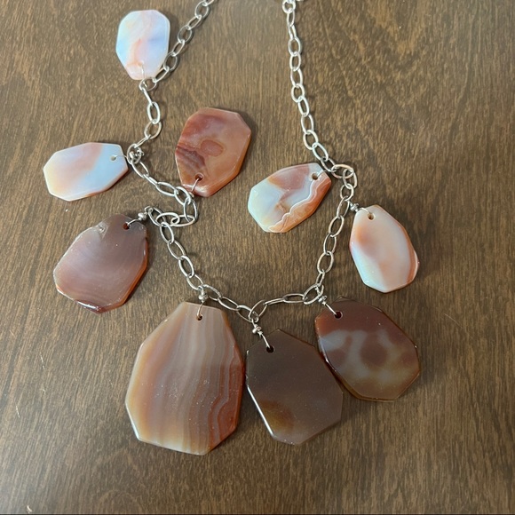 Gorgeous chunky agate necklace with silver chain LUC 925 - Picture 3 of 9